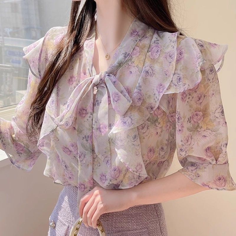 Romper Floral Print - Chemisier imprimé en mousseline de soie