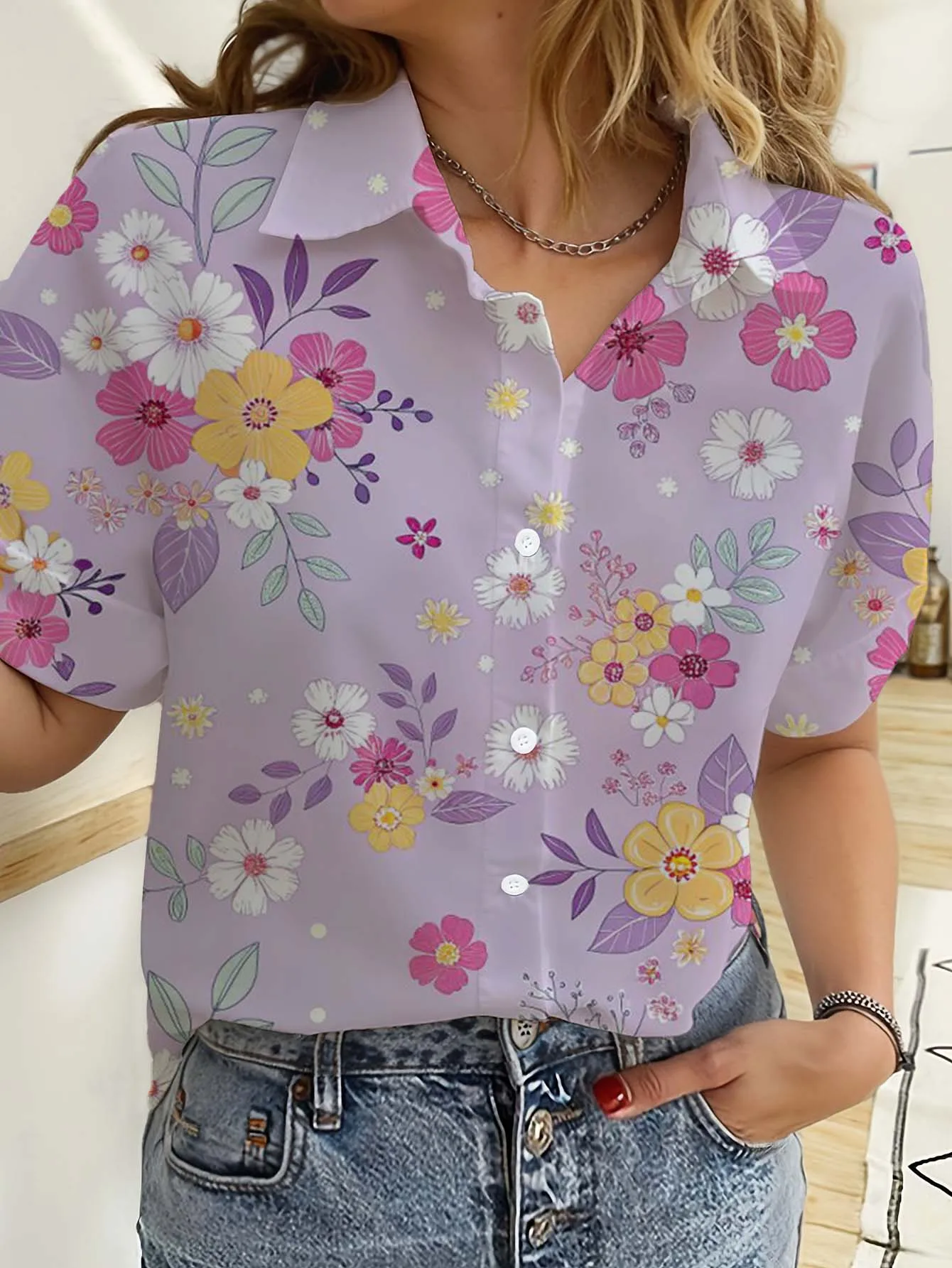Romper Floral Print - Chemises hawaïennes pour femmes, manches courtes,