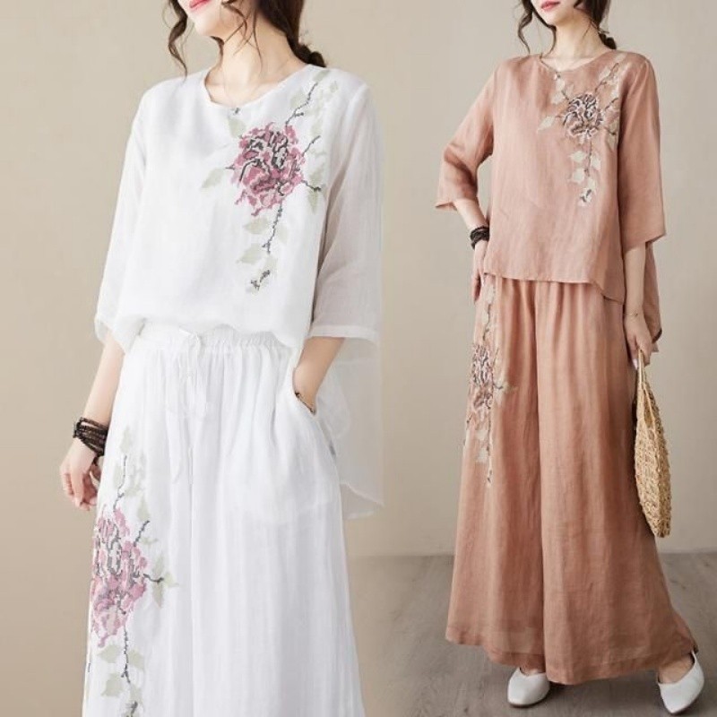 Ensemble deux pièces en lin et - Linen Pant Wide avis et prix